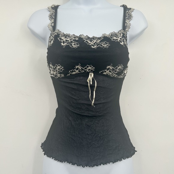 Gilligan & O'Malley Tops - Gilligan O'Malley Womens Black Mesh Lace Trim Y2K Coquette Fairycore Cami Top M